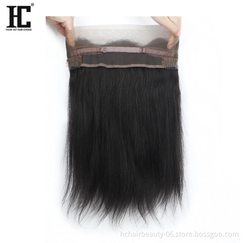 Straight Hair Bundles With 360 Frontal Non-Remy Human Hair Bundles With Closure Brazilian Hair Weave Bundles With Closure